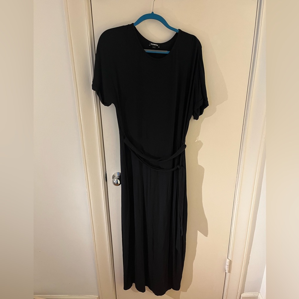 Black Express maxi dress with slit and belt